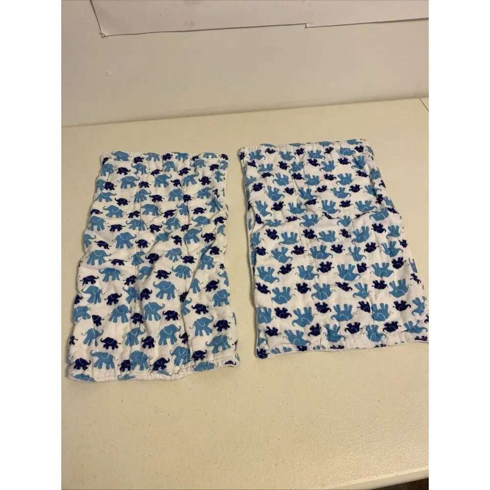 Lot Of 2 Baby Burps Clothes Soft Muslin Cotton Elephants Animal Print